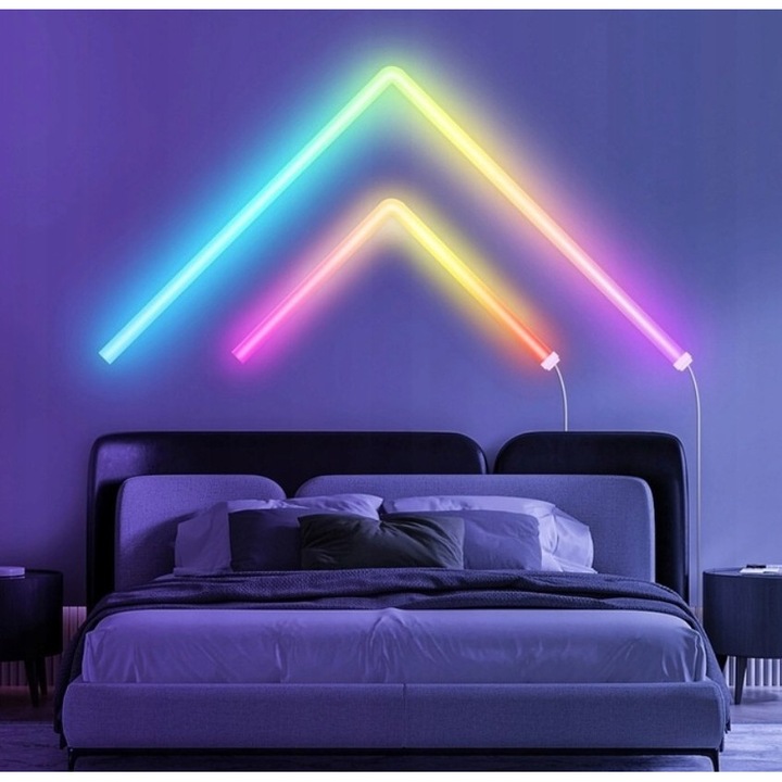 Set Lumini RGB digitale 7 piese cu telecomanda, montaj pe perete sau tavan, Functie muzicala si lumini dinamice, Adaptor de priza ZenLED®