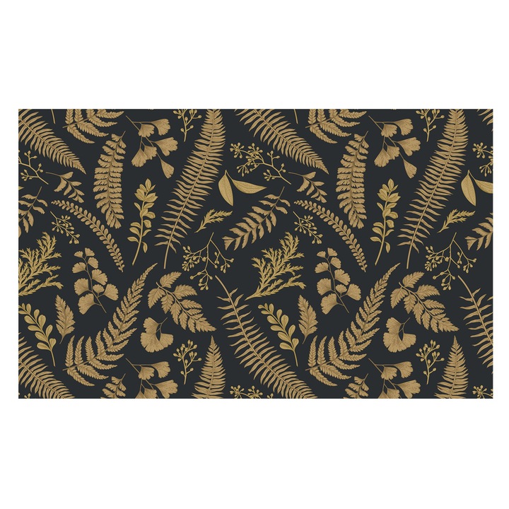 Tapet Vlies Tulup, Frunze Botanice, 416x254cm, Vlies, Negru/Auriu