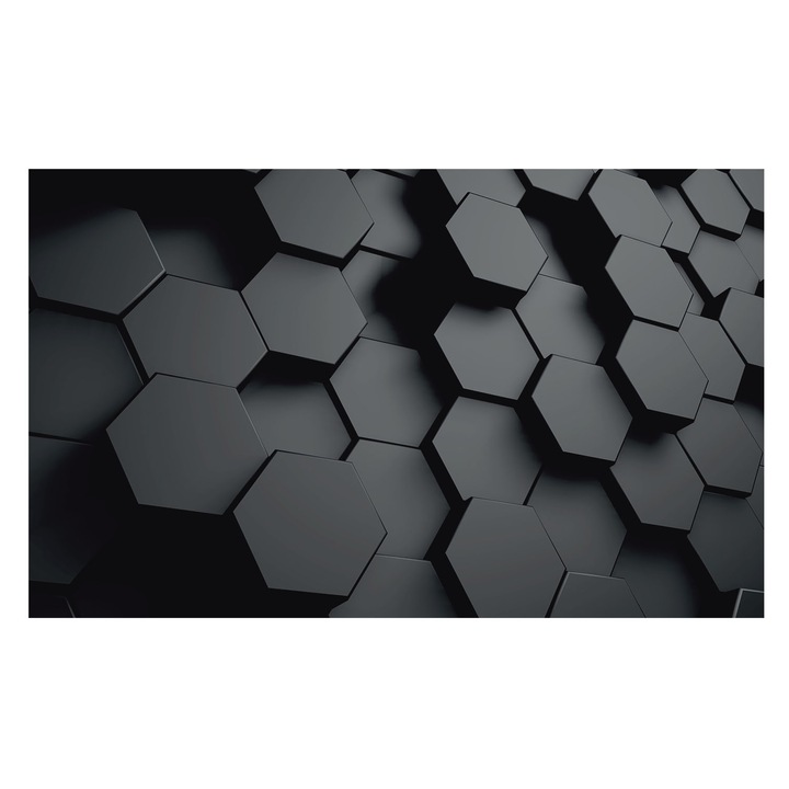 Tapet Tulup, Hexagoane 3D, Negru, 416x254cm