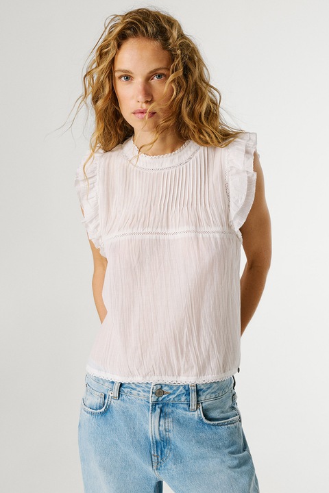 Pepe Jeans London, Bluza cu maneci valurite Dakota, Alb