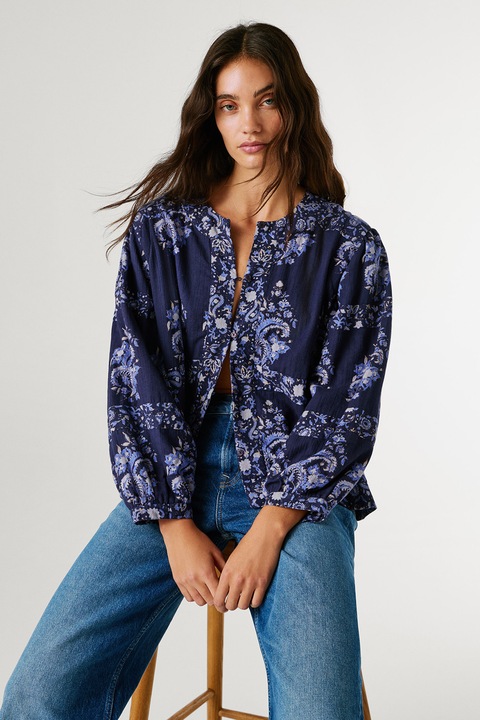 Pepe Jeans London, Bluza cu motive orientale Blita, Bleumarin