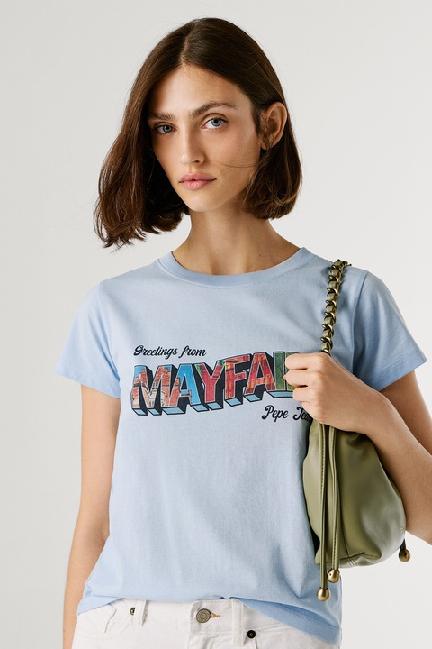 Pepe Jeans London, Nela mintás pamutpóló, Azúrkék