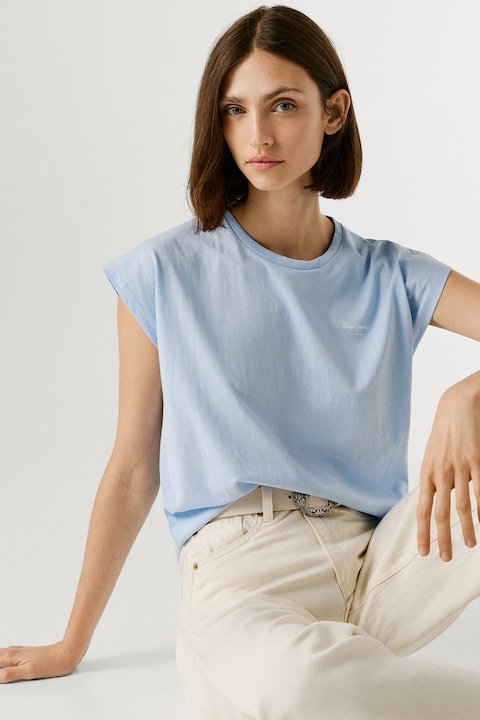 Pepe Jeans London, Tricou din bumbac Bloom, Albastru deschis