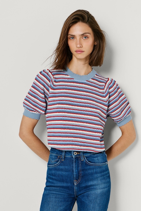 Pepe Jeans London, Kamia kerek nyakú pulóver, Piros/Kék