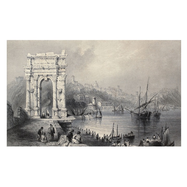 Tapet Vinil Pentru Perete, Tulup, Peisaj marin, Gri, 416 x 254 cm, De Interior, Luxos, 010100060100000282715