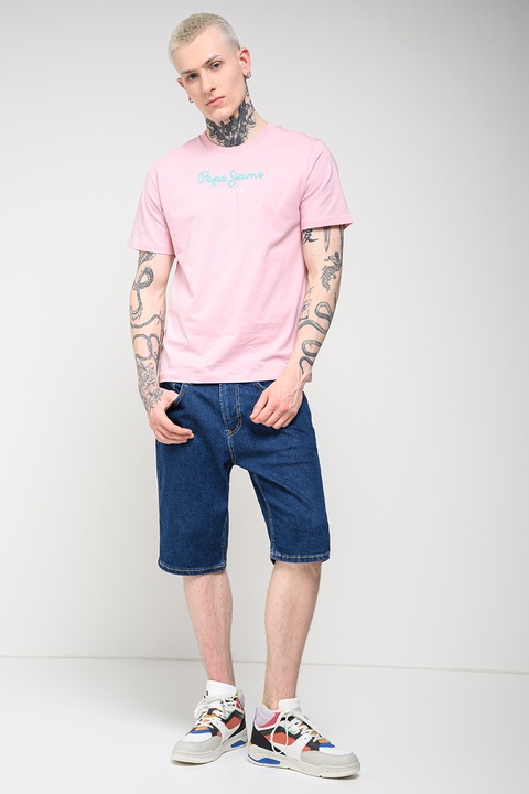 Pepe Jeans London, Tricou din bumbac cu imprimeu logo Eggo, Roz pastel