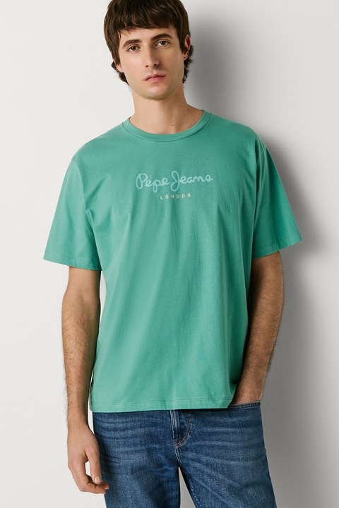 Pepe Jeans London, Tricou din bumbac cu imprimeu logo Eggo, Turcoaz/Verde deschis