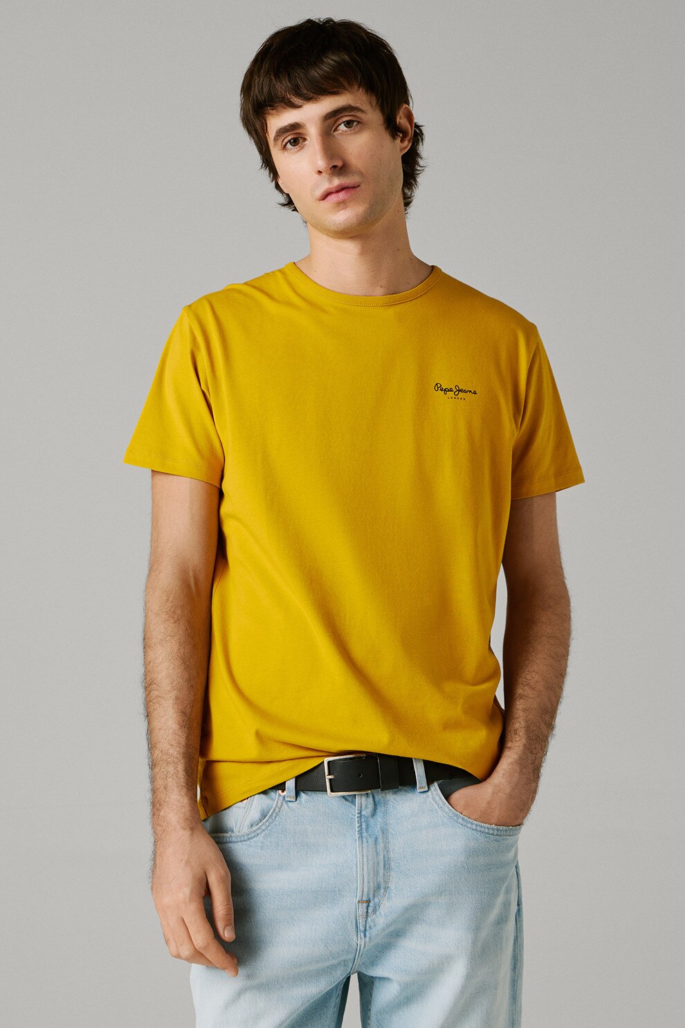 Pepe Jeans London, Tricou din amestec de bumbac cu logo, Galben miere, 2XL