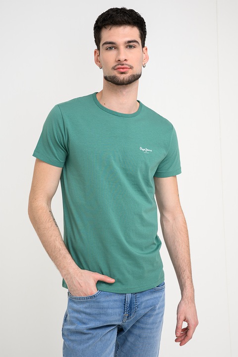 Pepe Jeans London, Tricou din amestec de bumbac cu logo, Verde
