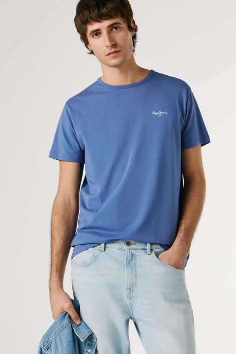 Pepe Jeans London, Tricou din amestec de bumbac cu logo, Albastru safir