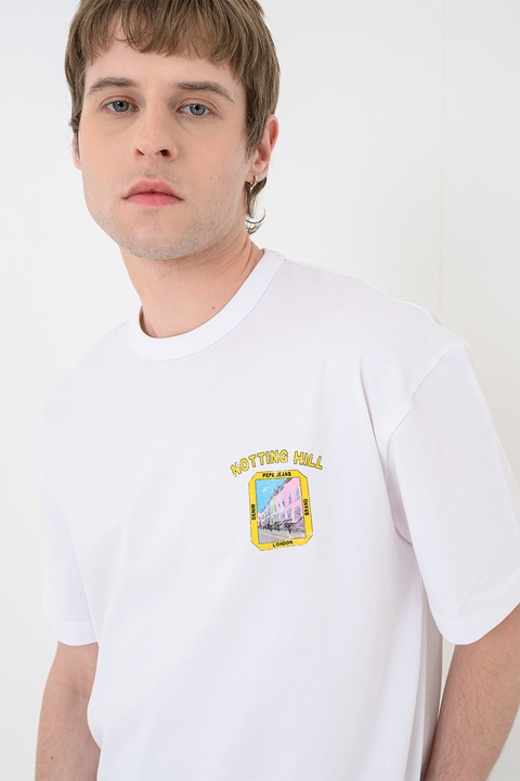 Pepe Jeans London, Tricou cu decolteu la baza gatului Sagan, Alb/Galben deschis