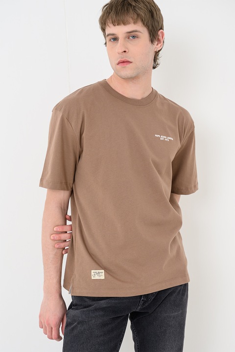 Pepe Jeans London, Tricou cu imprimeu pe partea din spate Silver, Alb/Maro deschis