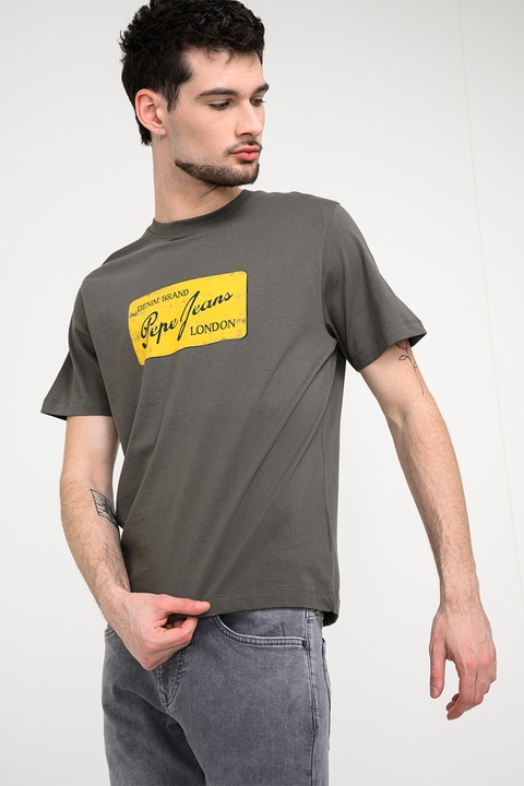 Pepe Jeans London, Tricou cu imprimeu logo Suen, Verde sparanghel