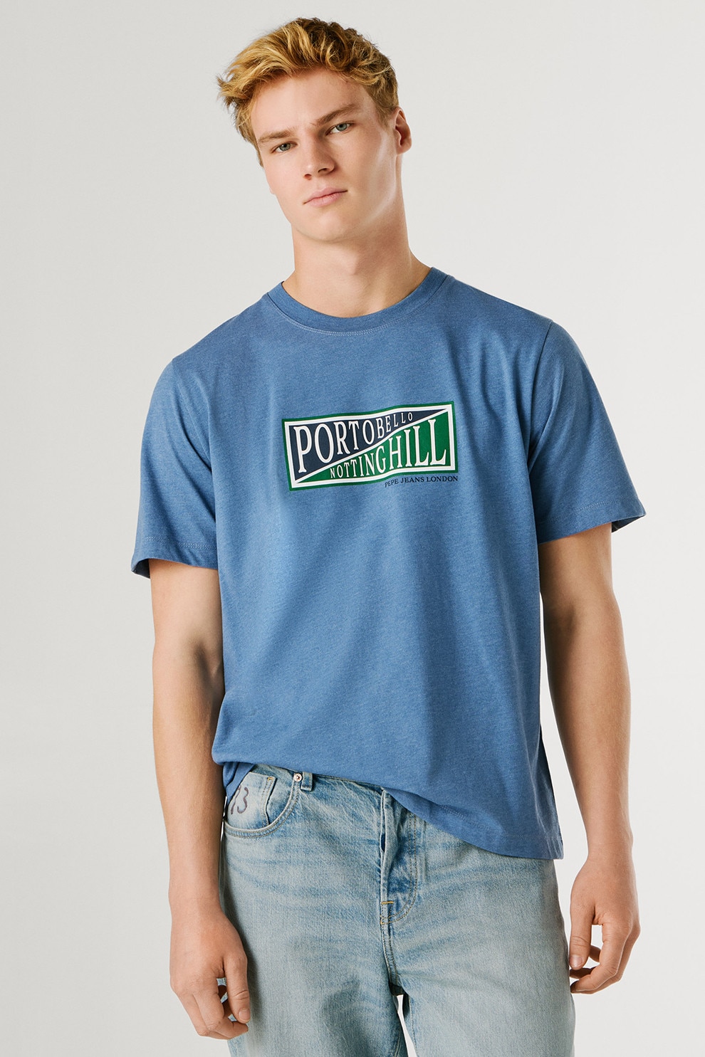 Pepe Jeans London, Tricou regular-fit cu imprimeu George, Verde, Albastru ultramarin, Albastru prafuit, 2XL