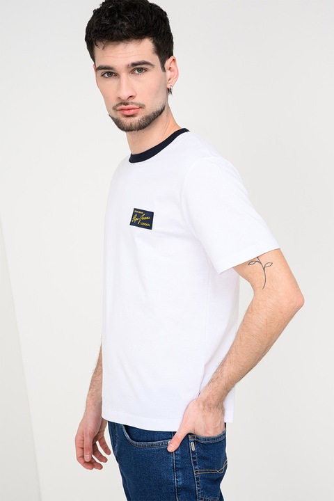 Pepe Jeans London, Tricou cu decolteu contrastant Soren, Alb
