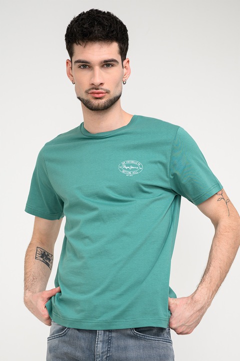 Pepe Jeans London, Tricou din bumbac cu imprimeu logo discret, Verde