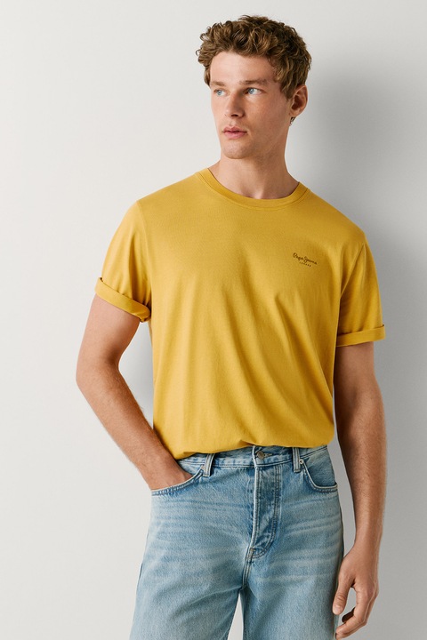 Pepe Jeans London, Tricou din bumbac cu logo discret Jacko, Galben sofran