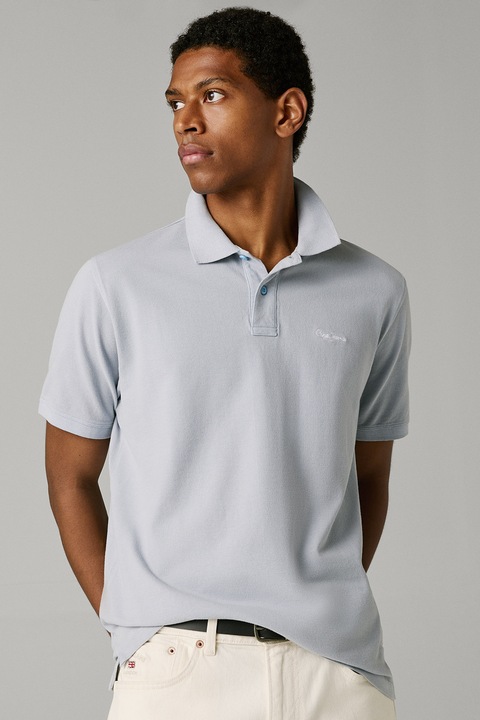 Pepe Jeans London, Tricou polo din bumbac cu logo Oscar, Albastru pal