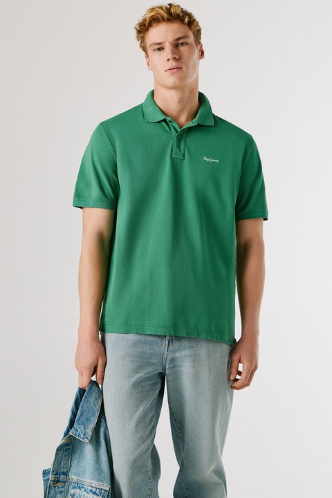 Pepe Jeans London, Tricou polo din bumbac cu logo Oscar, Verde irlandez