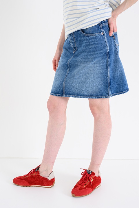 Pepe Jeans London, Fusta mini cu croiala dreapta, Albastru