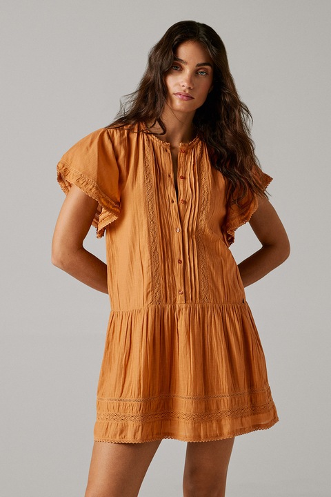 Pepe Jeans London, Rochie scurta dreapta cu maneci fluture, Caramel