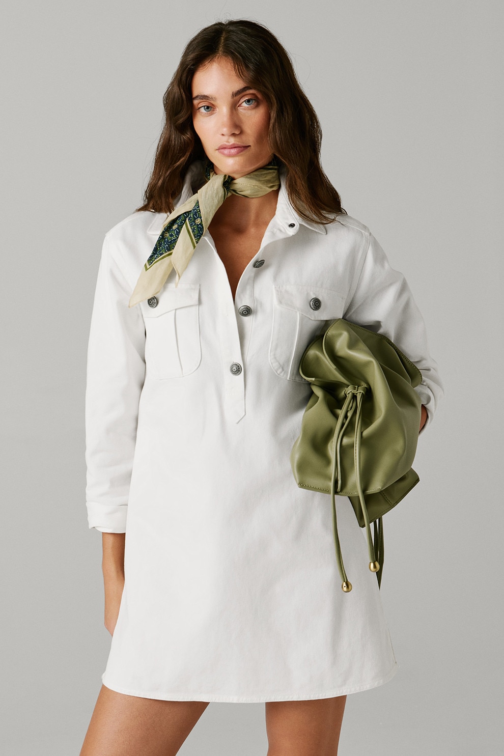 Pepe Jeans London, Rochie scurta cu fenta cu nasturi Gigi, Alb, L