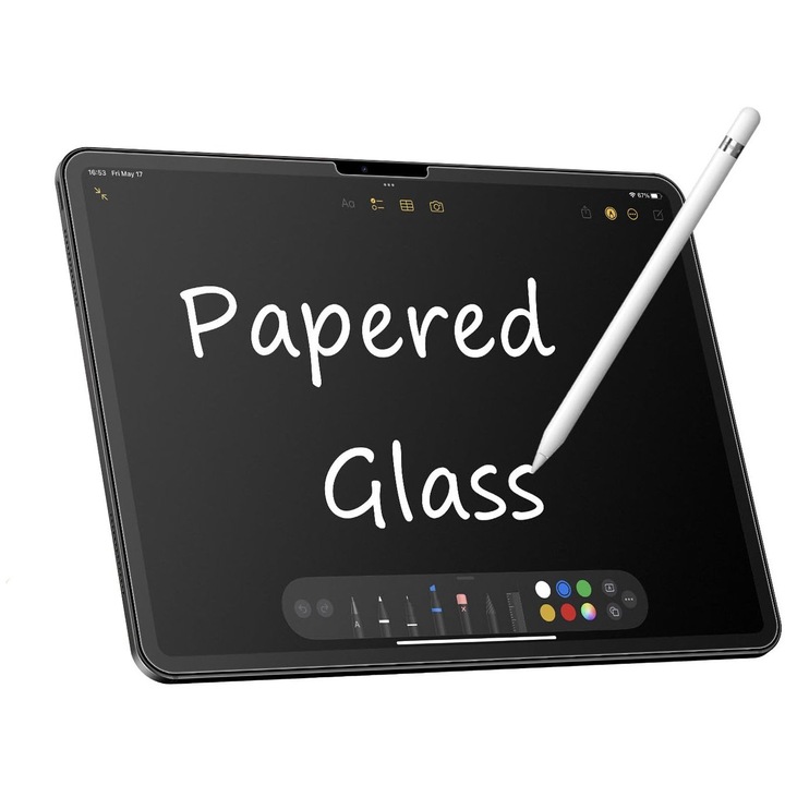 Folie Tempered Glass Handwriting pentru iPad Pro 11-inch M5/M4 (2025/2024) – Textura Hartie pentru Scris / Desen