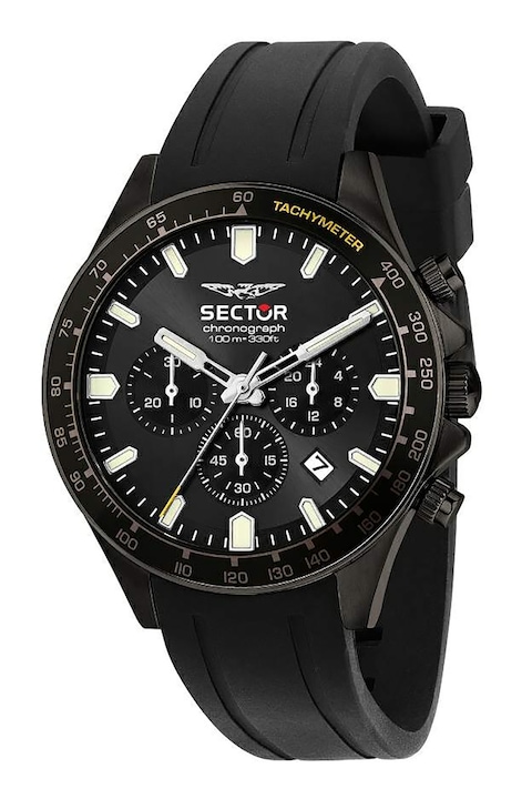 Sector, Часовник с хронограф и силиконова каишка, Черен