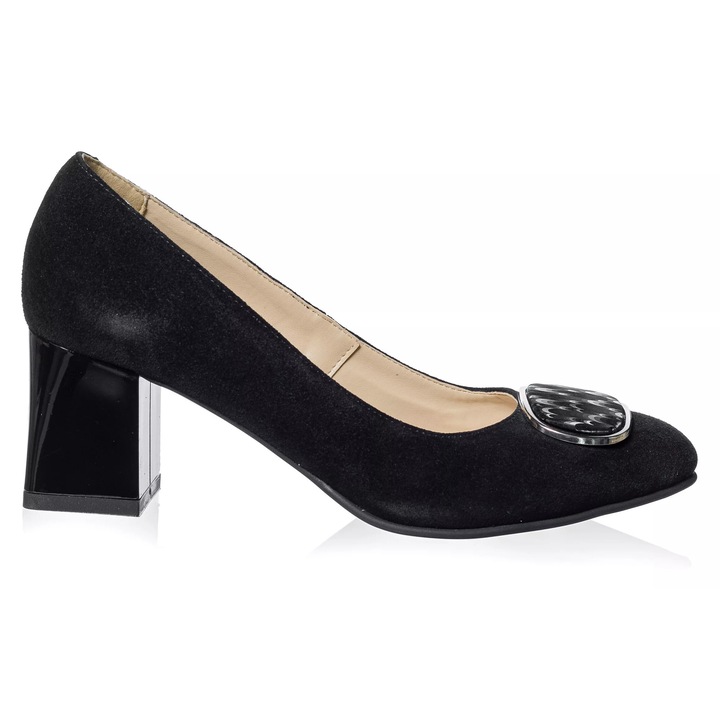 Дамски обувки от естествена кожа -ЧЕРНА АНТИЛОПА С 3D- A39 NA3D, Черен