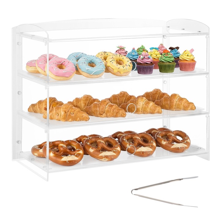 Vitrina de patiserie, acril transparent, 3 etaje, 482x232x380mm