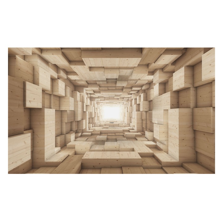 Fotótapéta Modern De Perete, Tulup, Tunel de lemn, Bej, 416 x 254 cm, Art Deco, Lavabil, 010100060100000285278