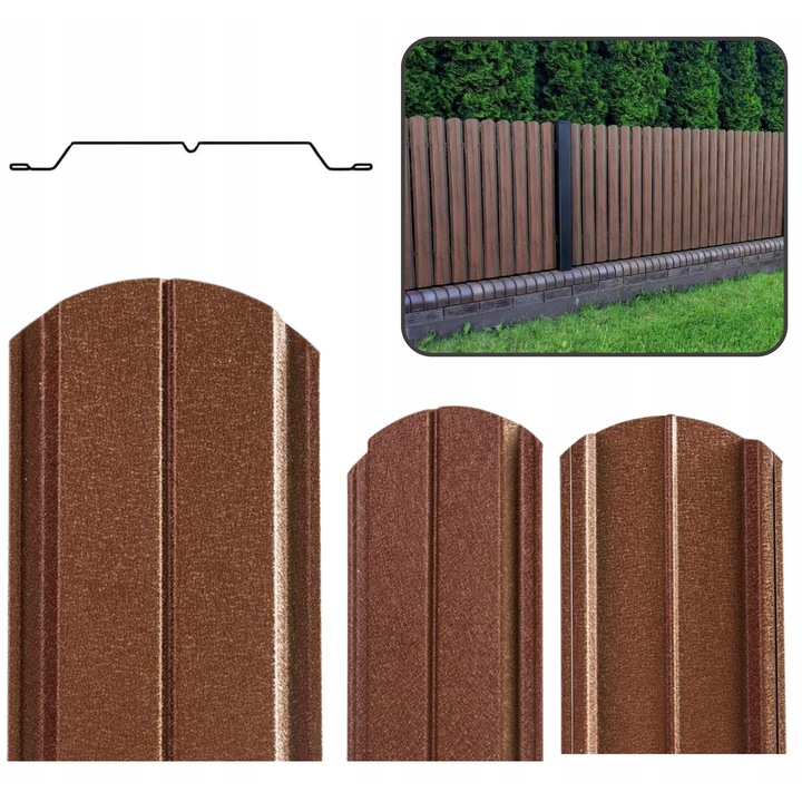 Sztacheta metalica Gaja, ocazie set, 11,5x30-300cm, culoare bruna, finisaj mat