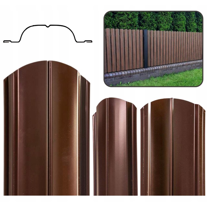 Sztacheta metalica KLARA, ocynkata, 10cm latime, 30-300cm lungime, culoare brun RAL 8017, set disponibil