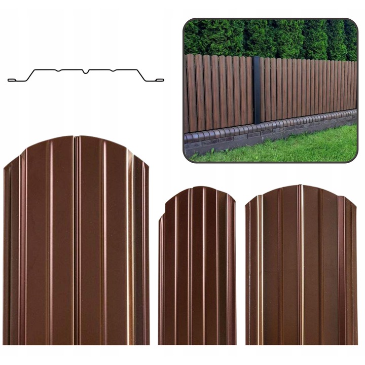 Sztacheta metalica Lira, ocynkata, 11,5cm latime, 30-300cm lungime, culoare brun RAL 8017, set disponibil