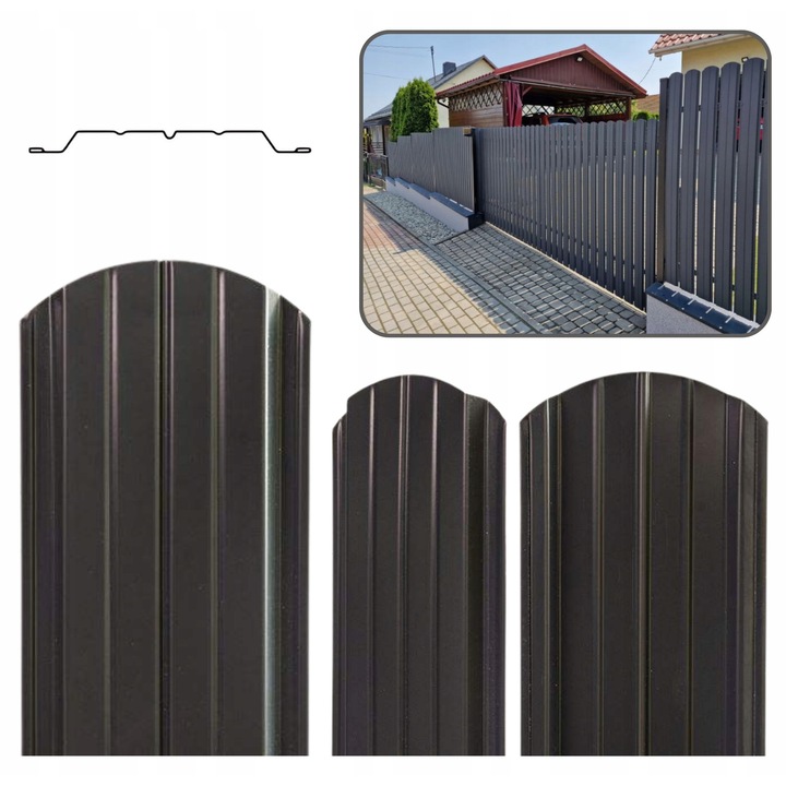 Sztacheta metalica Lira, Grafit/Antracit, 11,5cm latime, 30-300cm lungime, set de dimensiuni personalizabile