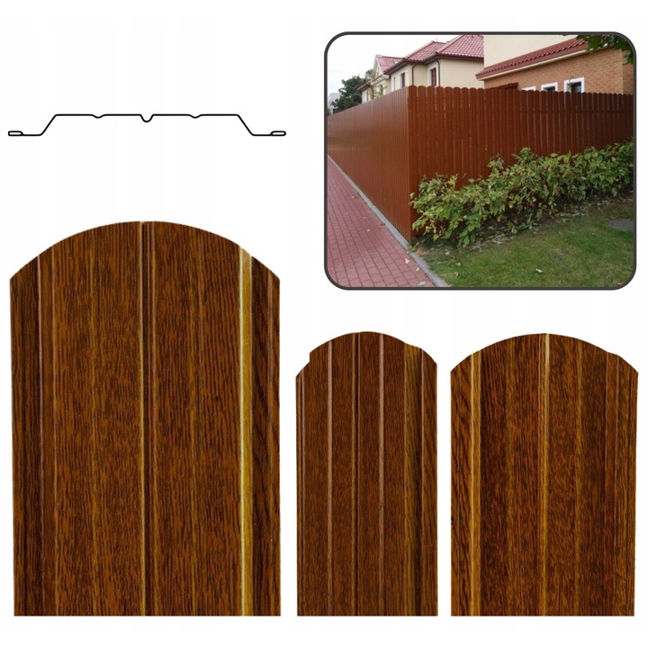 Sztacheta metalica Lira, Zloty dab, 11,5 cm latime, 30-300 cm lungime, set de panouri