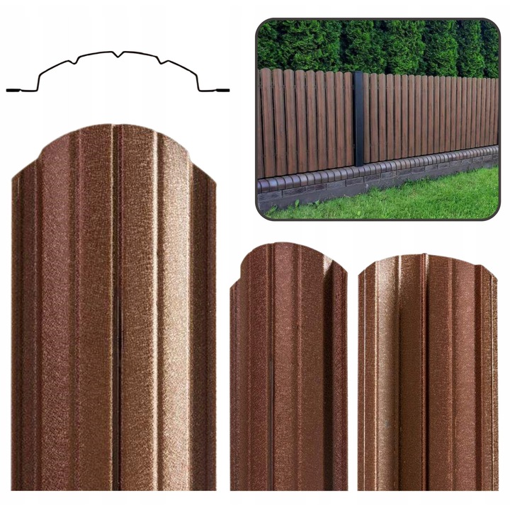 Sipca metalica pentru gard, zincat, dublu, maro mat, 80 cm