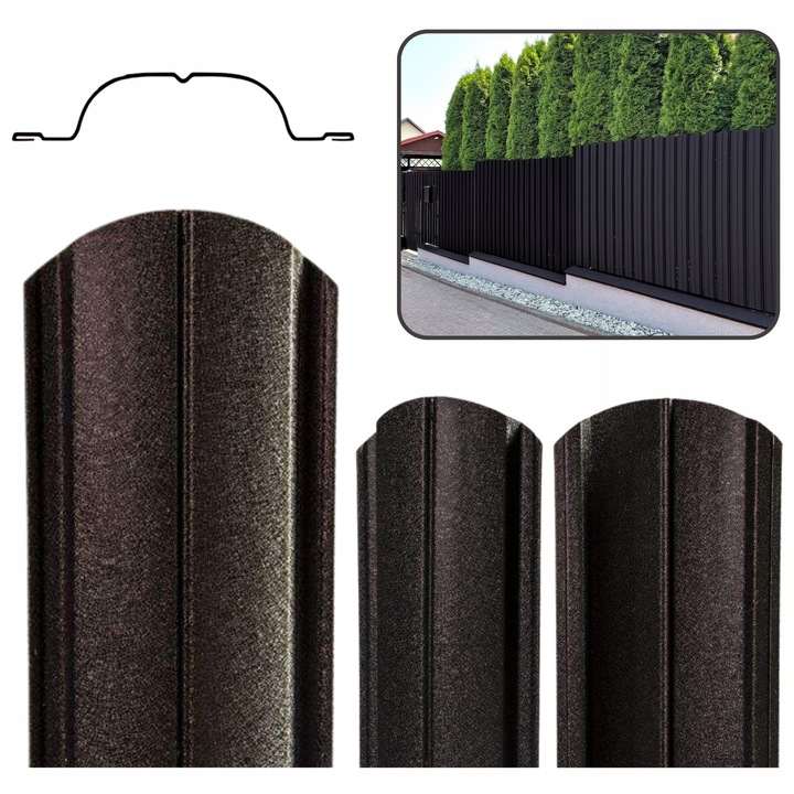 Sipca metalica pentru gard, zincat, dublu fata, negru mat, 175 cm