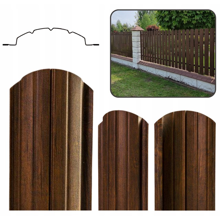 Sztacheta metalica NORA, 10 cm, lungime 30-300 cm, culoare Orzech, set de panouri