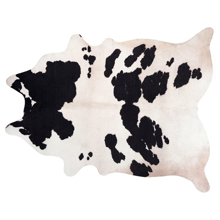 Covor imitatie blana de vaca, imprimat, blana, artificiala, 190 x 155 cm, alb cu negru