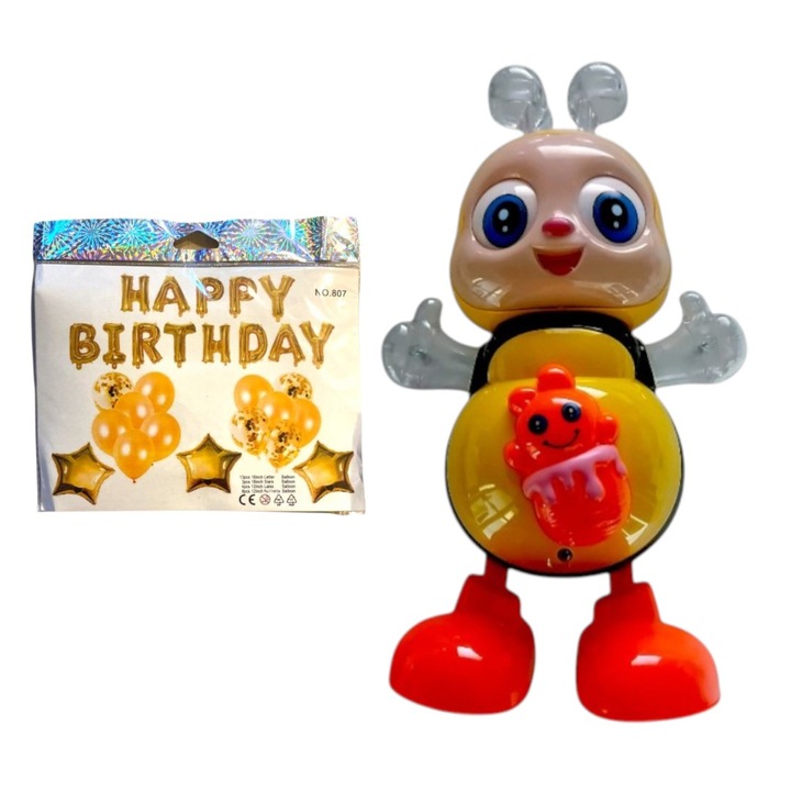 Музикална играчка пчеличка Hooppie с прозрачни крила, звукови/светлинни ефекти, в=22 см, многоцветна, 03 години+, съдържа 3 батерии 1, 5V, за захранване с комплект балони за парти, 28 броя, 4 варианта