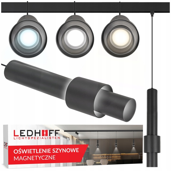 Lampa Led Suspendata, Ledhoff, Magnet Fineline, Putere: 12 W, Flu x Luminos: 840 Lm, Diametru Tub: 40 mm, Inaltime: 300 mm, Dimensiuni: 40 mm x 300 mm, Negru