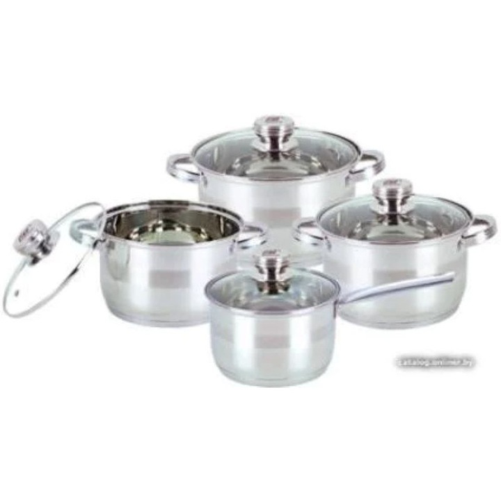 Set 4 oale inox Bohmann, capace sticlă, compatibile inductie, argintiu, 2.1L-5.1L, 16 x 22 cm