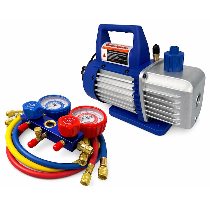 Pompa vid vacuum aer conditionat cu o etapa manometru cu 2 porturi, GEBO TOOLS, 70/min