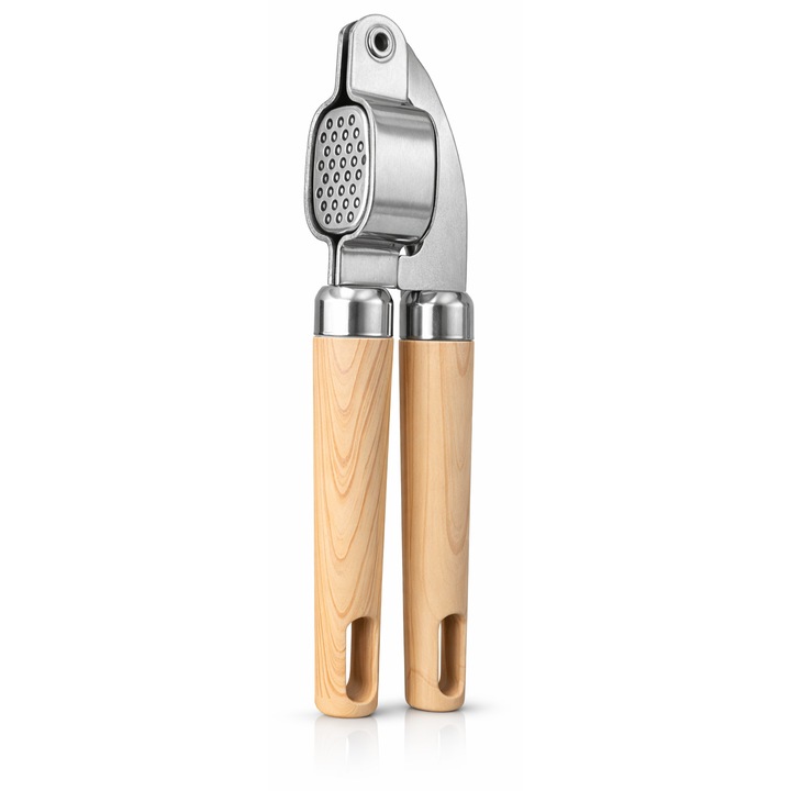 Presa de usturoi manuala ABS, metalica, maner din lemn, design ergonomic, antialunecare