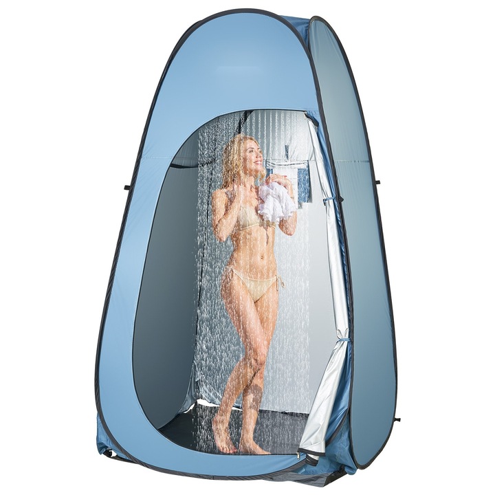 Cort de dus si cabina de schimbat, Pop-up Portabil, Montare Rapida, Poliester 190T cu Strat Argintat, Cu Cuie, Franghii si Geanta de Transport, Buzunar Suspendat, Pentru Camping, Plaja, Pescuit