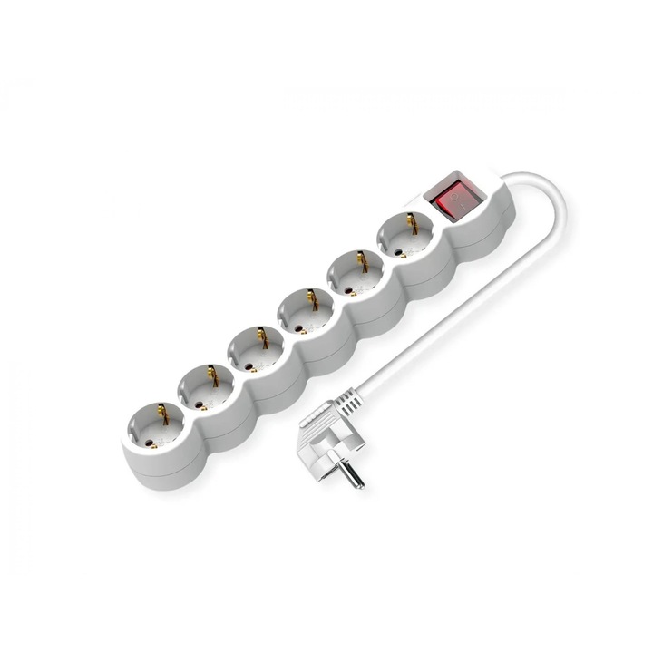 Prelungitor cu 6 x Schuko cu switch ON/OFF 1.5m Alb, Value 19.99.0955