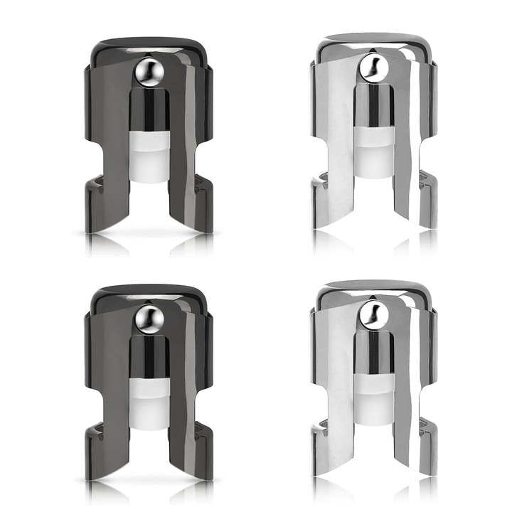 Dop pentru sampanie set de 4, inox, silicon, 38x38x57mm