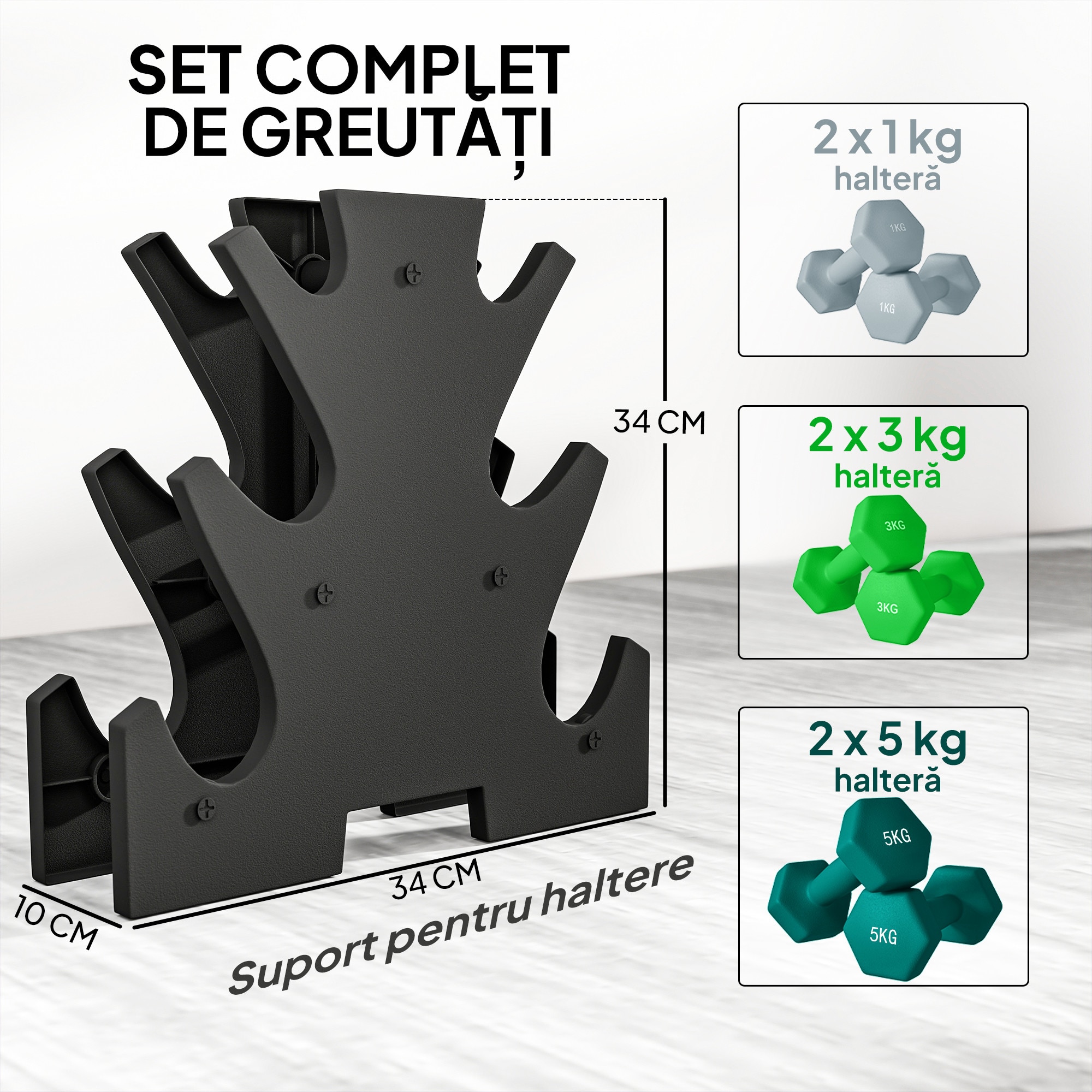 Set SPORTNOW de greutati hexagonale cu o greutate totala de 18 kg, cu ...