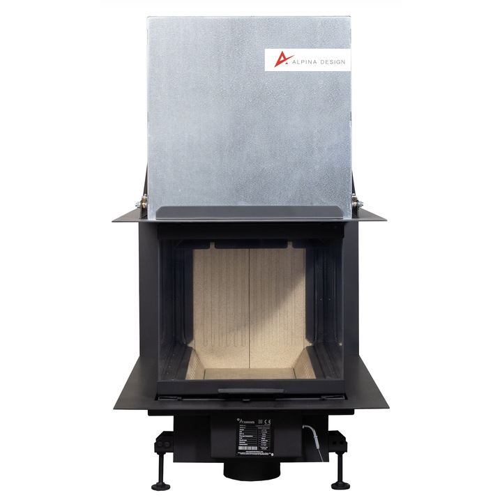 Focar semineu pe lemne/brichete, Alpina U 50, 3 laturi sticla, usa relevabila, 12 kW putere nominala